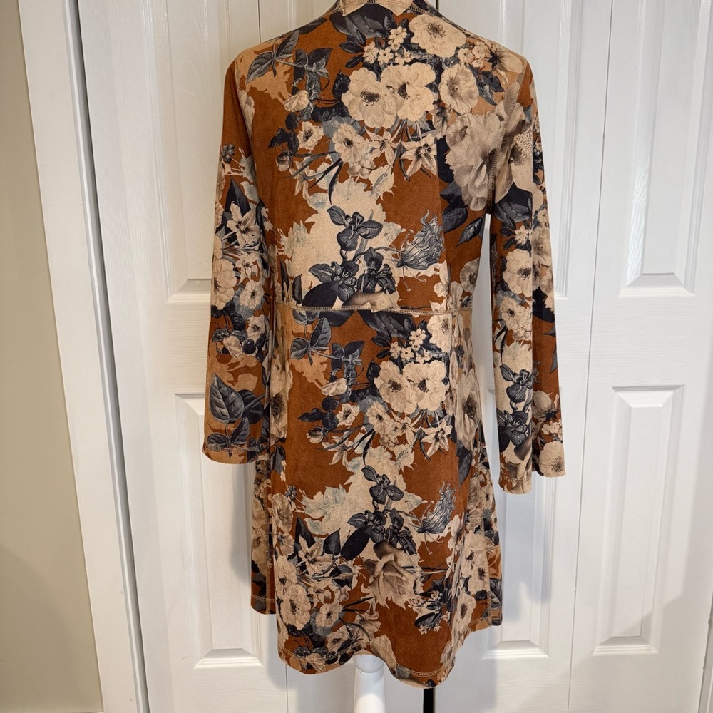 Solitaire (Anthropologie) Floral Faux Suede Folk Jacket Duster, Size Small - Picture 6 of 13